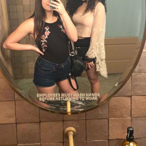 Forever 21 Black Embroidered Red Roses Criss Cross Back Bodysuit - Picture 11 of 12